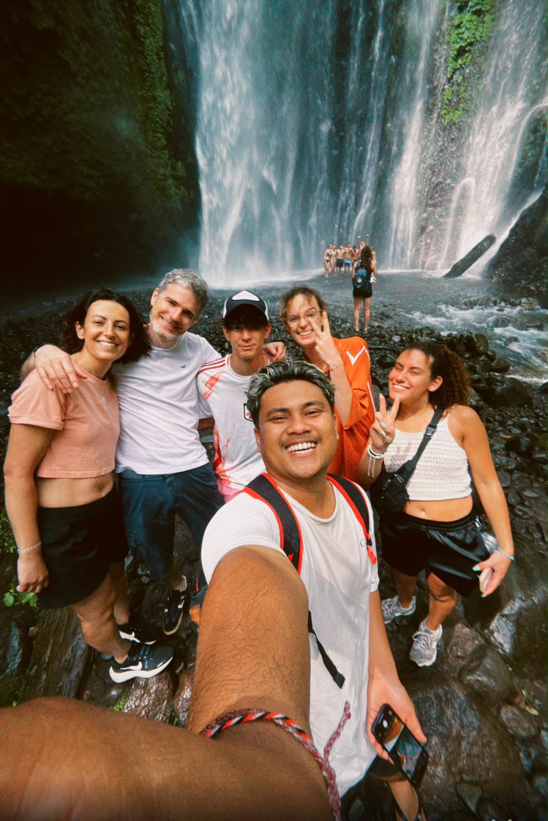 Happy Hikers at Sendang Gile Waterfal